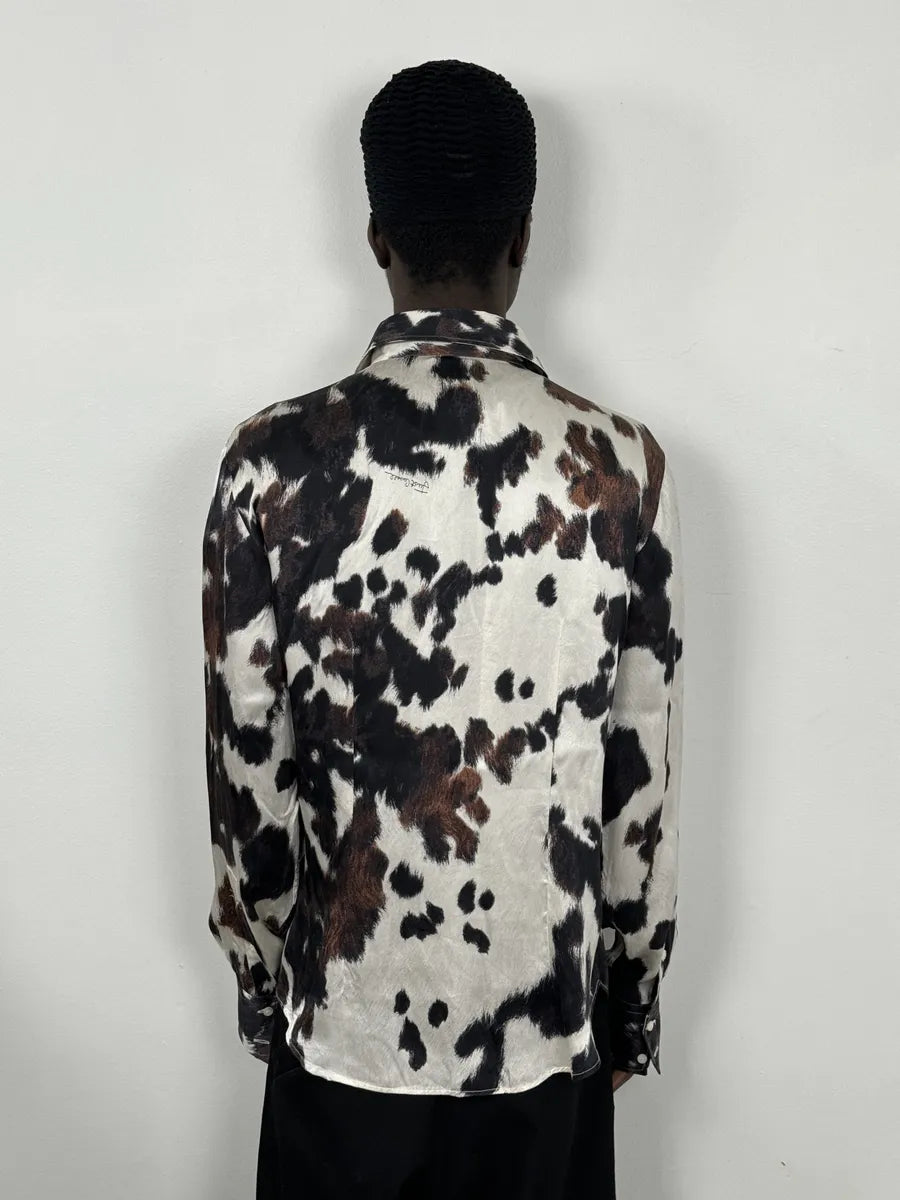 AW2006 Cavalli Cow Print Brown & White Silk Shirt ayPfFcL 3