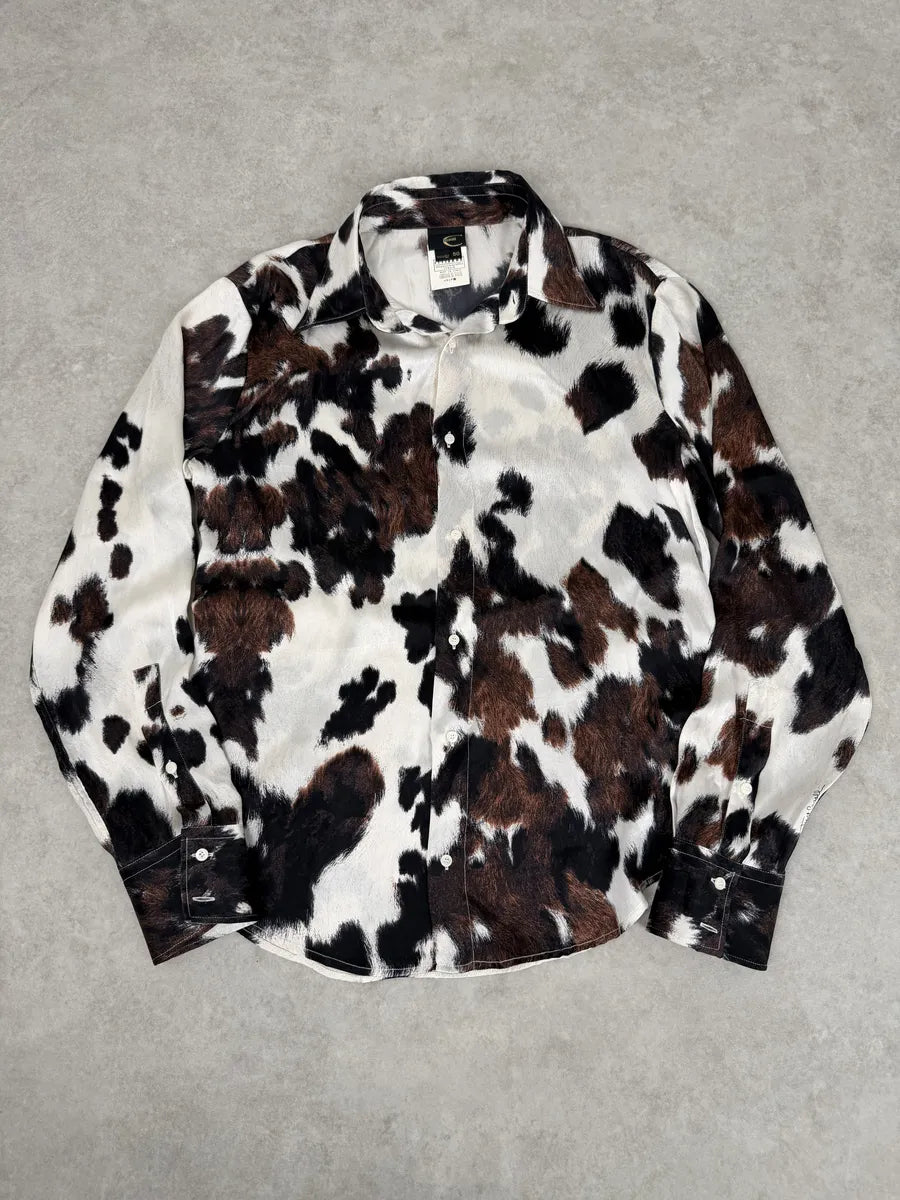 AW2006 Cavalli Cow Print Brown & White Silk Shirt ayPfFcL 4