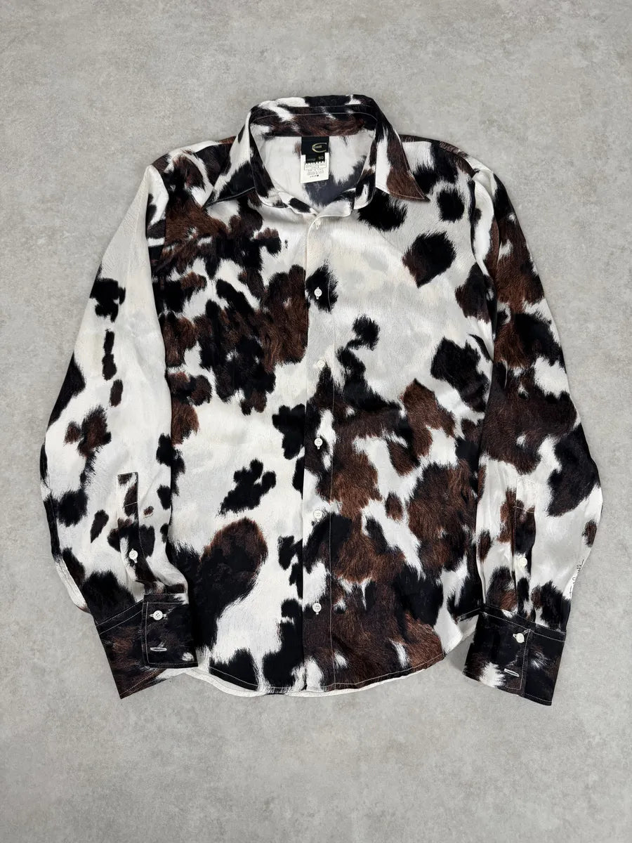 AW2006 Cavalli Cow Print Brown & White Silk Shirt ayPfFcL 5