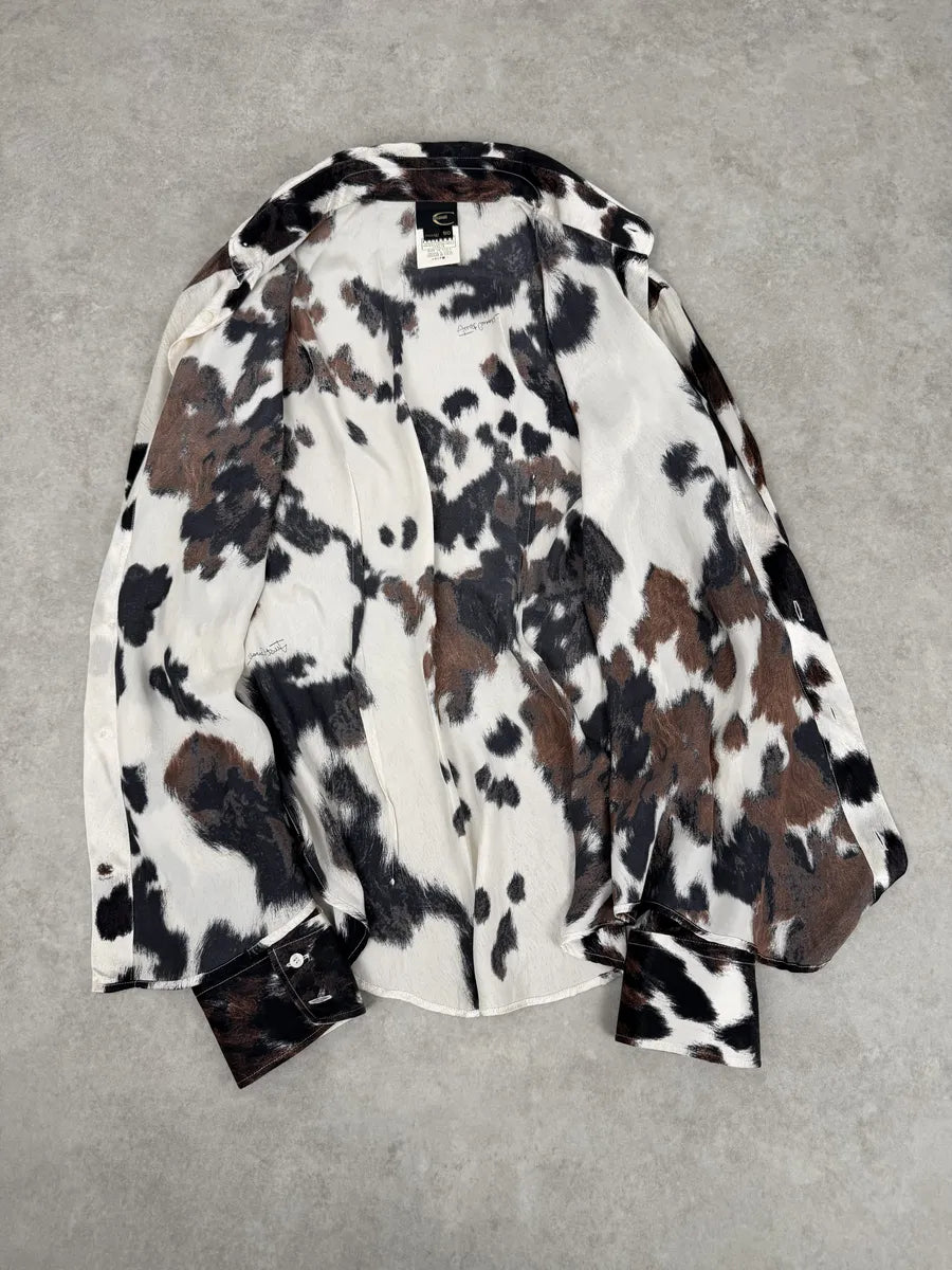 AW2006 Cavalli Cow Print Brown & White Silk Shirt ayPfFcL 6