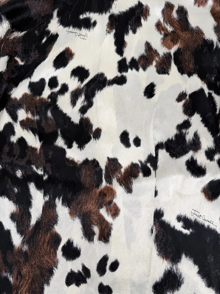 AW2006 Cavalli Cow Print Brown & White Silk Shirt ayPfFcL 7