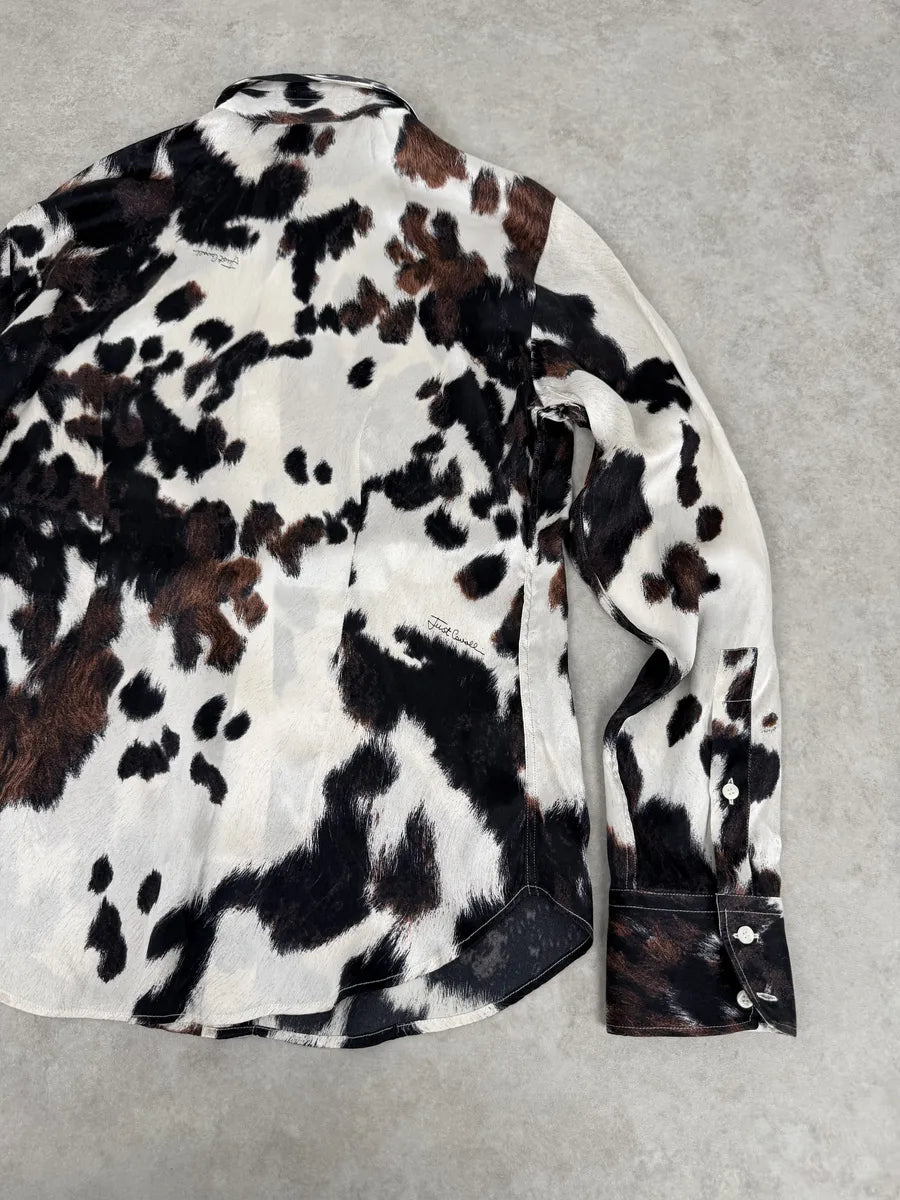 AW2006 Cavalli Cow Print Brown & White Silk Shirt ayPfFcL 8