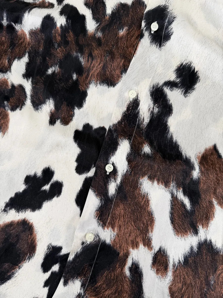 AW2006 Cavalli Cow Print Brown & White Silk Shirt ayPfFcL 9
