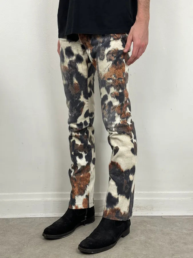 AW2006 Cavalli Cow Print Movement White Pants qdXmIpY 2