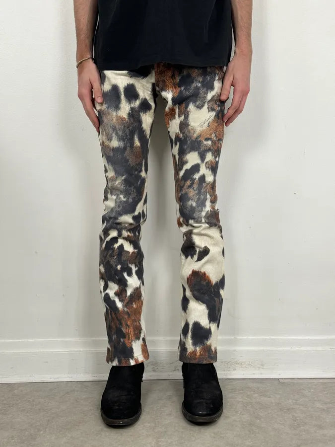 AW2006 Cavalli Cow Print Movement White Pants qdXmIpY 1