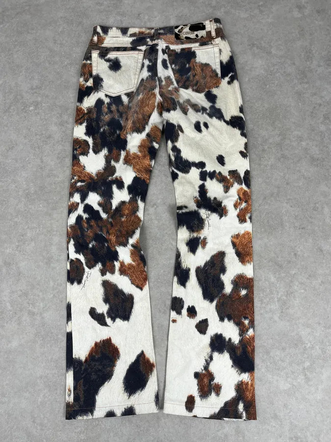 AW2006 Cavalli Cow Print Movement White Pants qdXmIpY 6