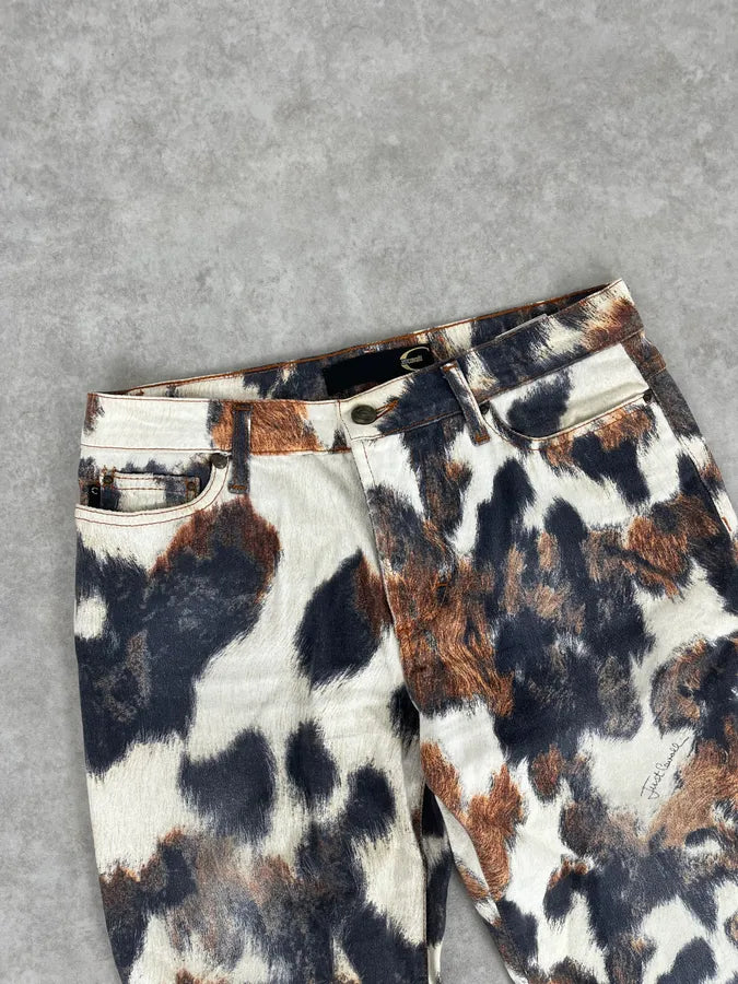 AW2006 Cavalli Cow Print Movement White Pants qdXmIpY 4
