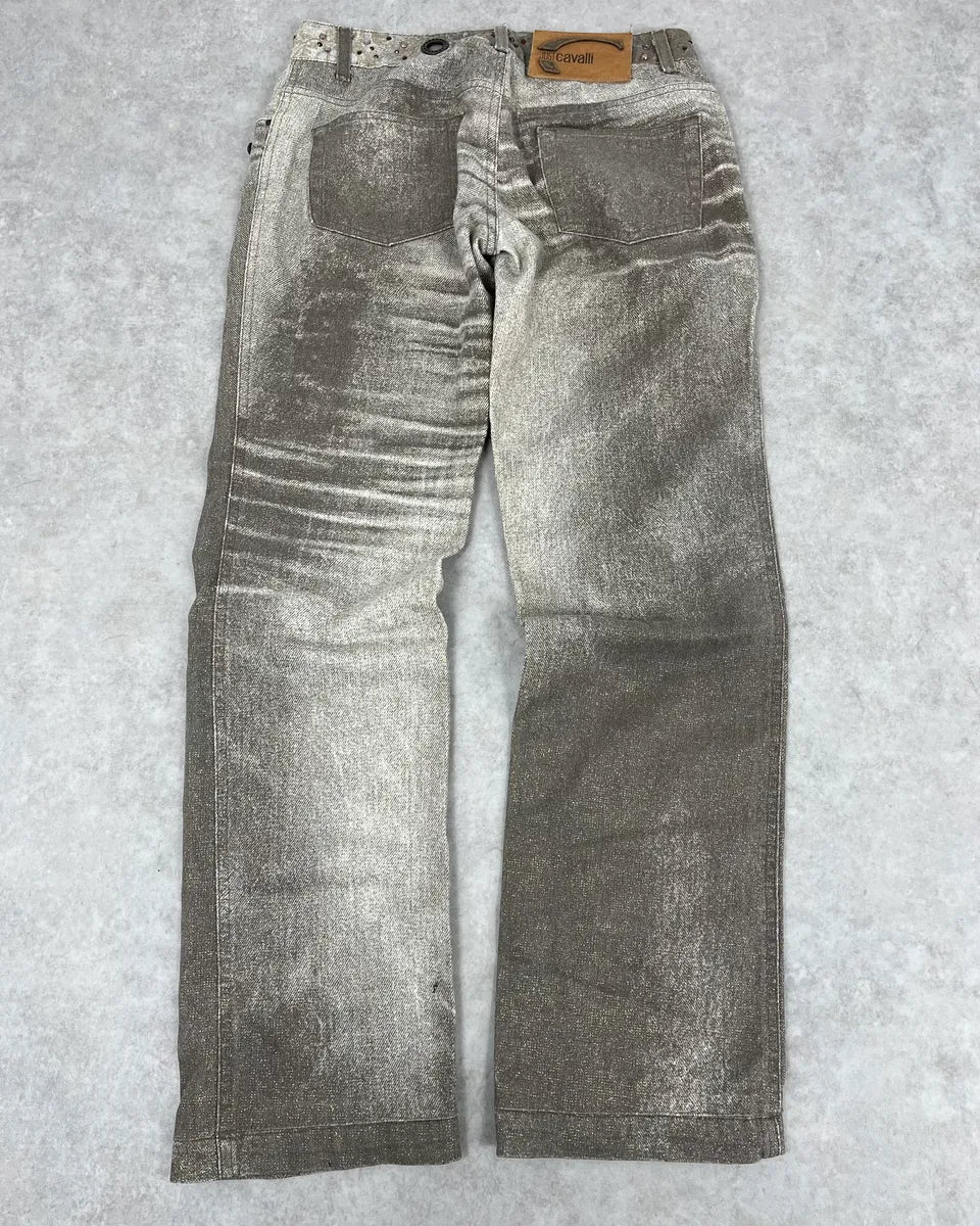 AW2006 Cavalli Grey Overprint Embellished Pants DeCDVkE 6