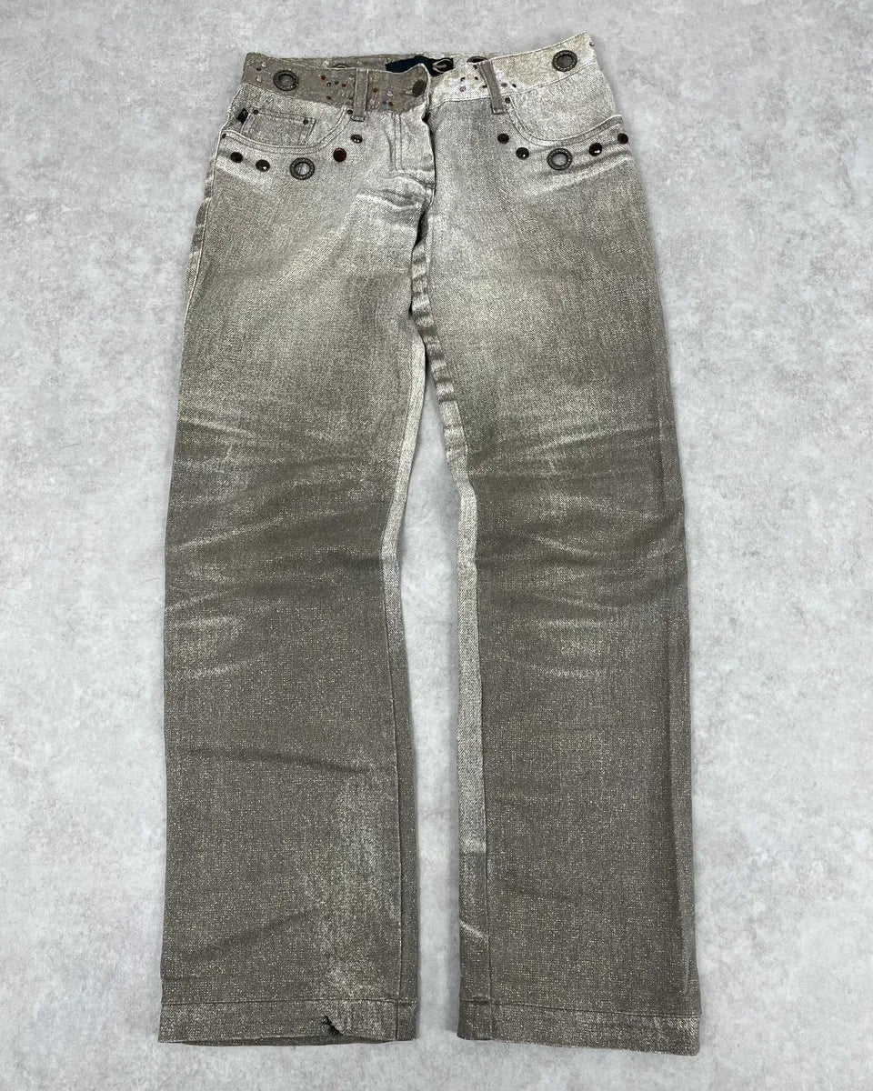AW2006 Cavalli Grey Overprint Embellished Pants DeCDVkE 0