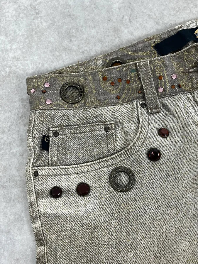 AW2006 Cavalli Grey Overprint Embellished Pants DeCDVkE 10