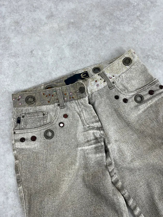 AW2006 Cavalli Grey Overprint Embellished Pants DeCDVkE 5