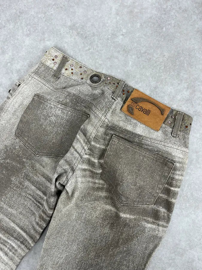 AW2006 Cavalli Grey Overprint Embellished Pants DeCDVkE 7