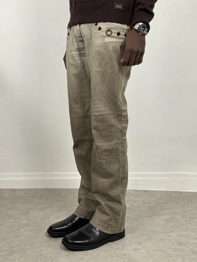 AW2006 Cavalli Grey Overprint Embellished Pants DeCDVkE 1