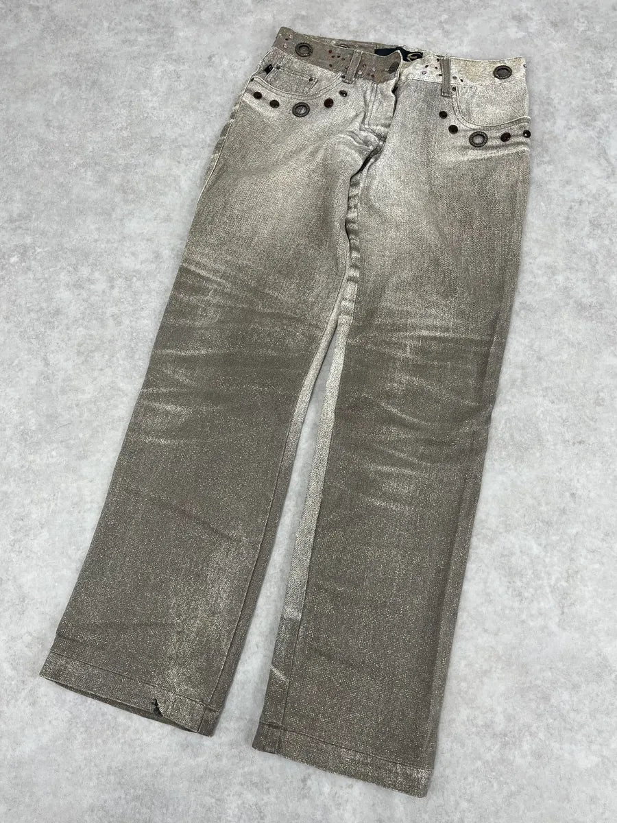 AW2006 Cavalli Grey Overprint Embellished Pants DeCDVkE 4