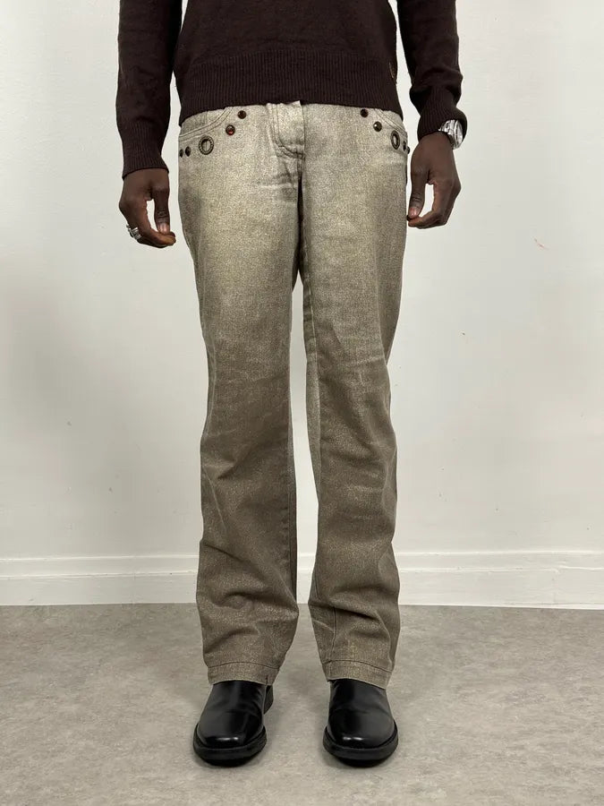 AW2006 Cavalli Grey Overprint Embellished Pants DeCDVkE 2