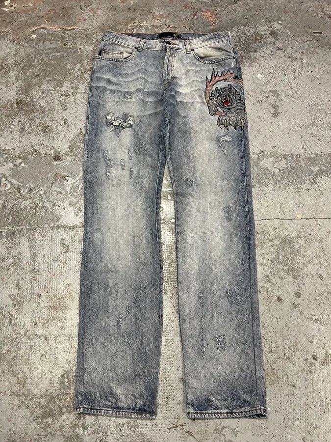 AW2006 Cavalli Tiger Attack Blue Denim Jeans wyZCIvN 0