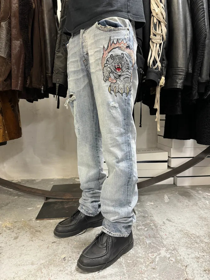AW2006 Cavalli Tiger Attack Blue Denim Jeans wyZCIvN 1