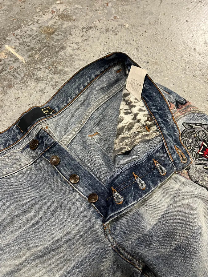 AW2006 Cavalli Tiger Attack Blue Denim Jeans wyZCIvN 10