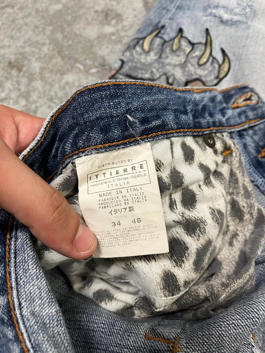 AW2006 Cavalli Tiger Attack Blue Denim Jeans wyZCIvN 12