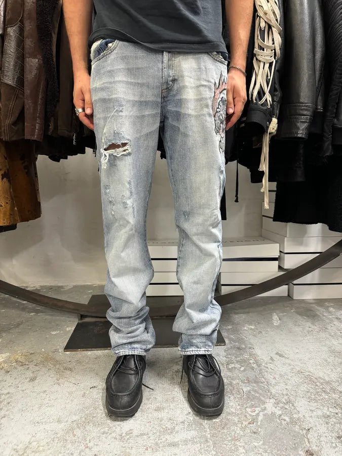AW2006 Cavalli Tiger Attack Blue Denim Jeans wyZCIvN 2