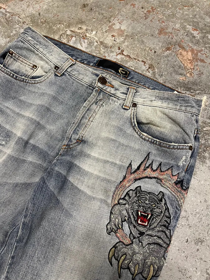 AW2006 Cavalli Tiger Attack Blue Denim Jeans wyZCIvN 5
