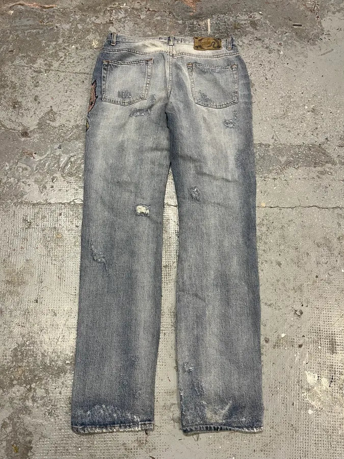 AW2006 Cavalli Tiger Attack Blue Denim Jeans wyZCIvN 7