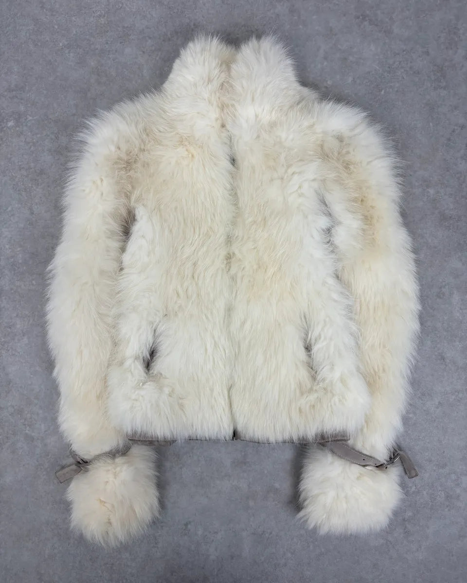 AW2006 Cavalli White Fur Beige Leather Jacket osmCLZD 0