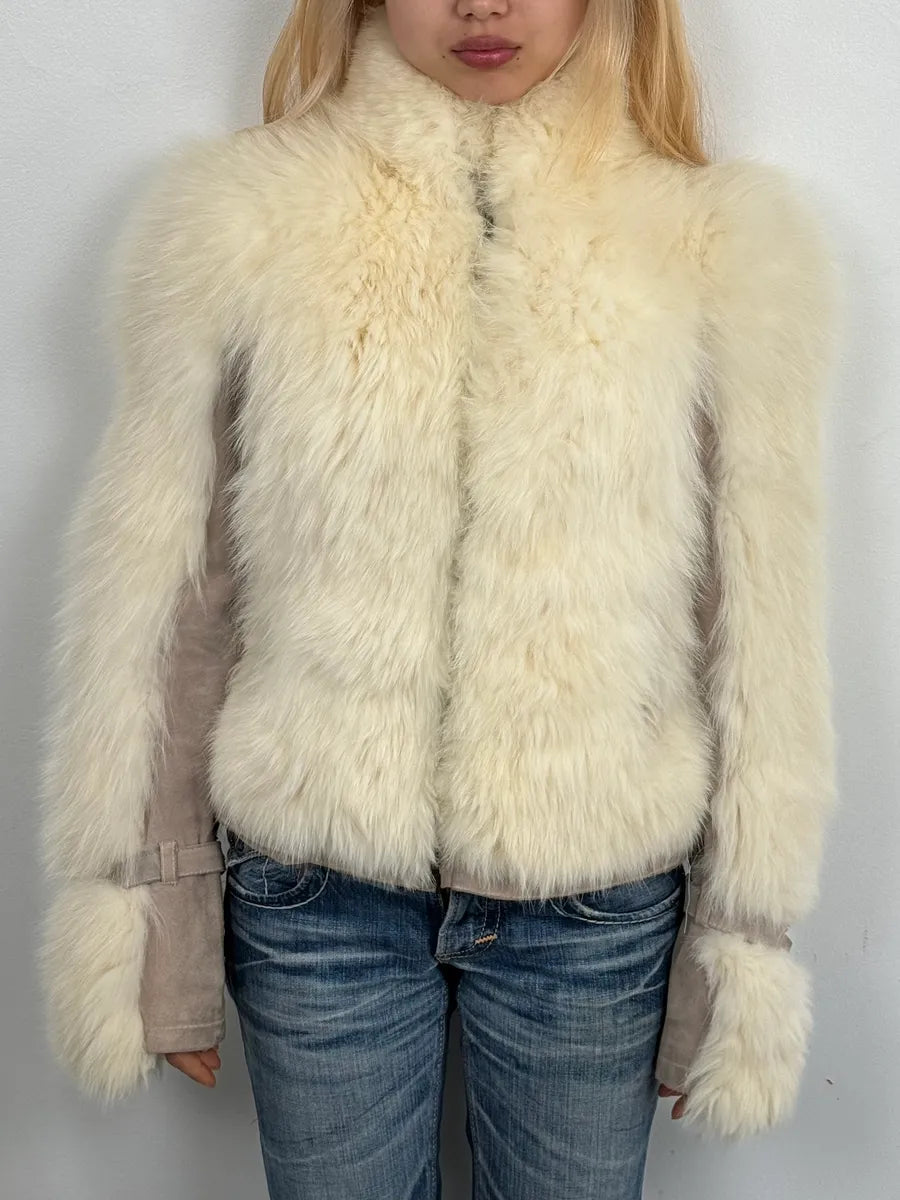 AW2006 Cavalli White Fur Beige Leather Jacket osmCLZD 1