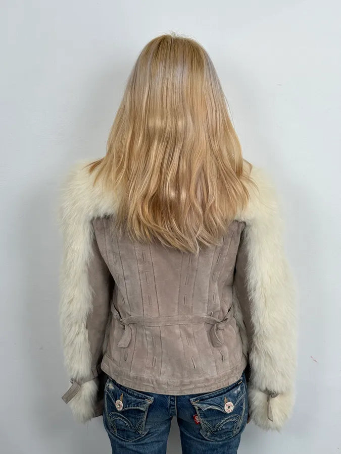 AW2006 Cavalli White Fur Beige Leather Jacket osmCLZD 2