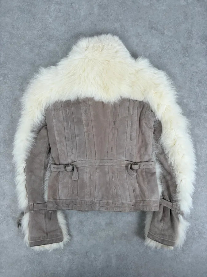 AW2006 Cavalli White Fur Beige Leather Jacket osmCLZD 5