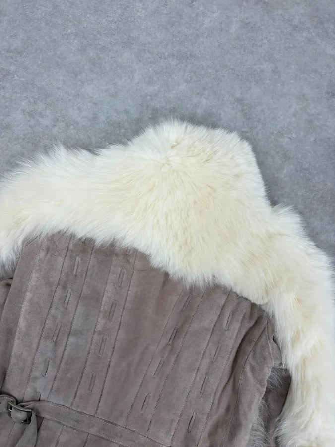 AW2006 Cavalli White Fur Beige Leather Jacket osmCLZD 6