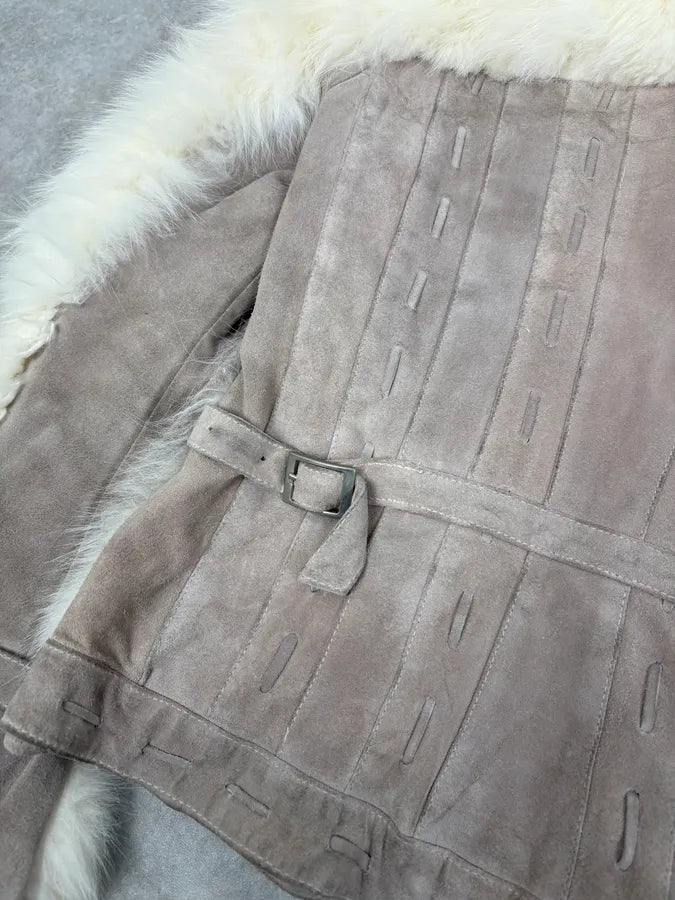 AW2006 Cavalli White Fur Beige Leather Jacket osmCLZD 7