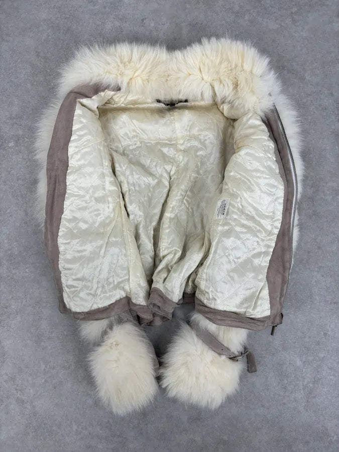 AW2006 Cavalli White Fur Beige Leather Jacket osmCLZD 8