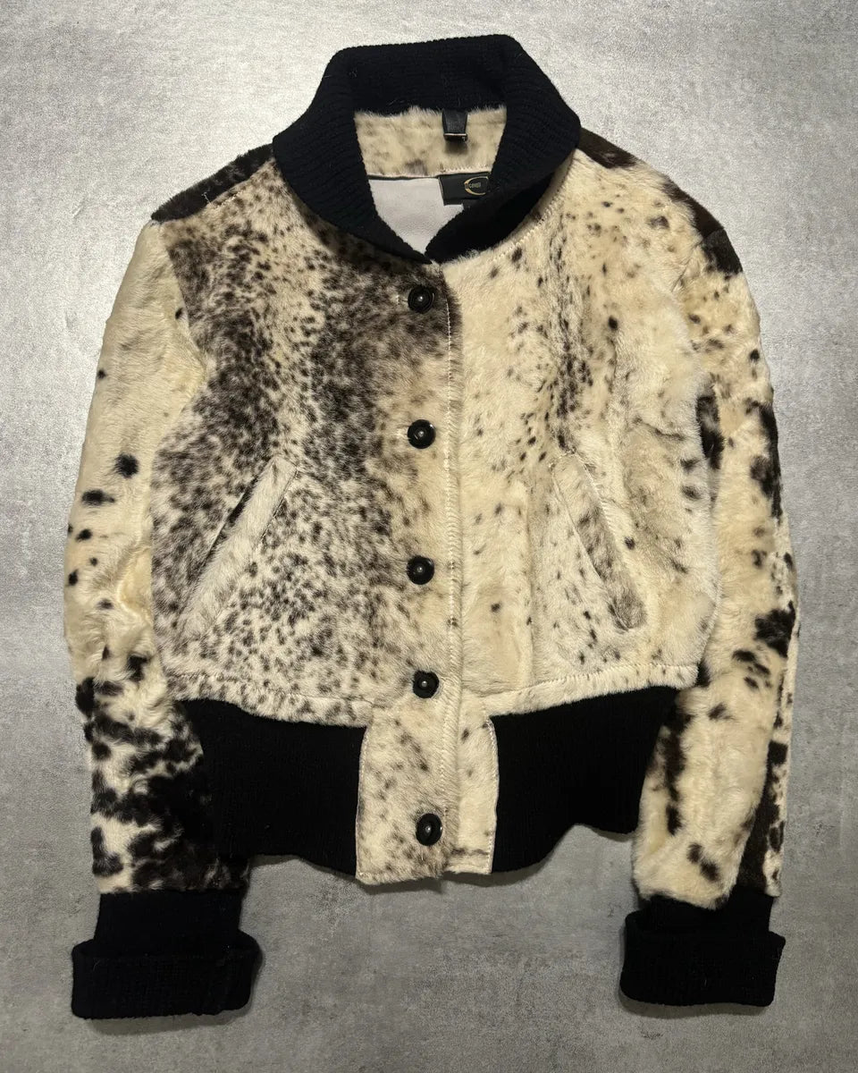 AW2006 Cavalli White Pony Hair Winter Leopard Effect Leather Jacket iUwhXOj 0