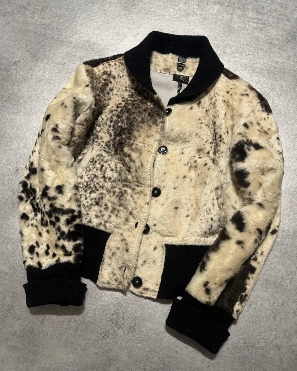 AW2006 Cavalli White Pony Hair Winter Leopard Effect Leather Jacket iUwhXOj 1