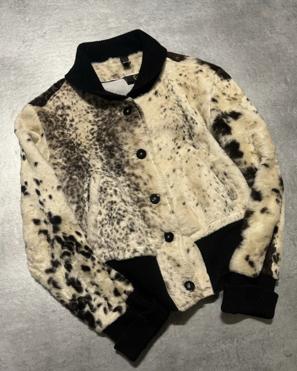 AW2006 Cavalli White Pony Hair Winter Leopard Effect Leather Jacket iUwhXOj 3