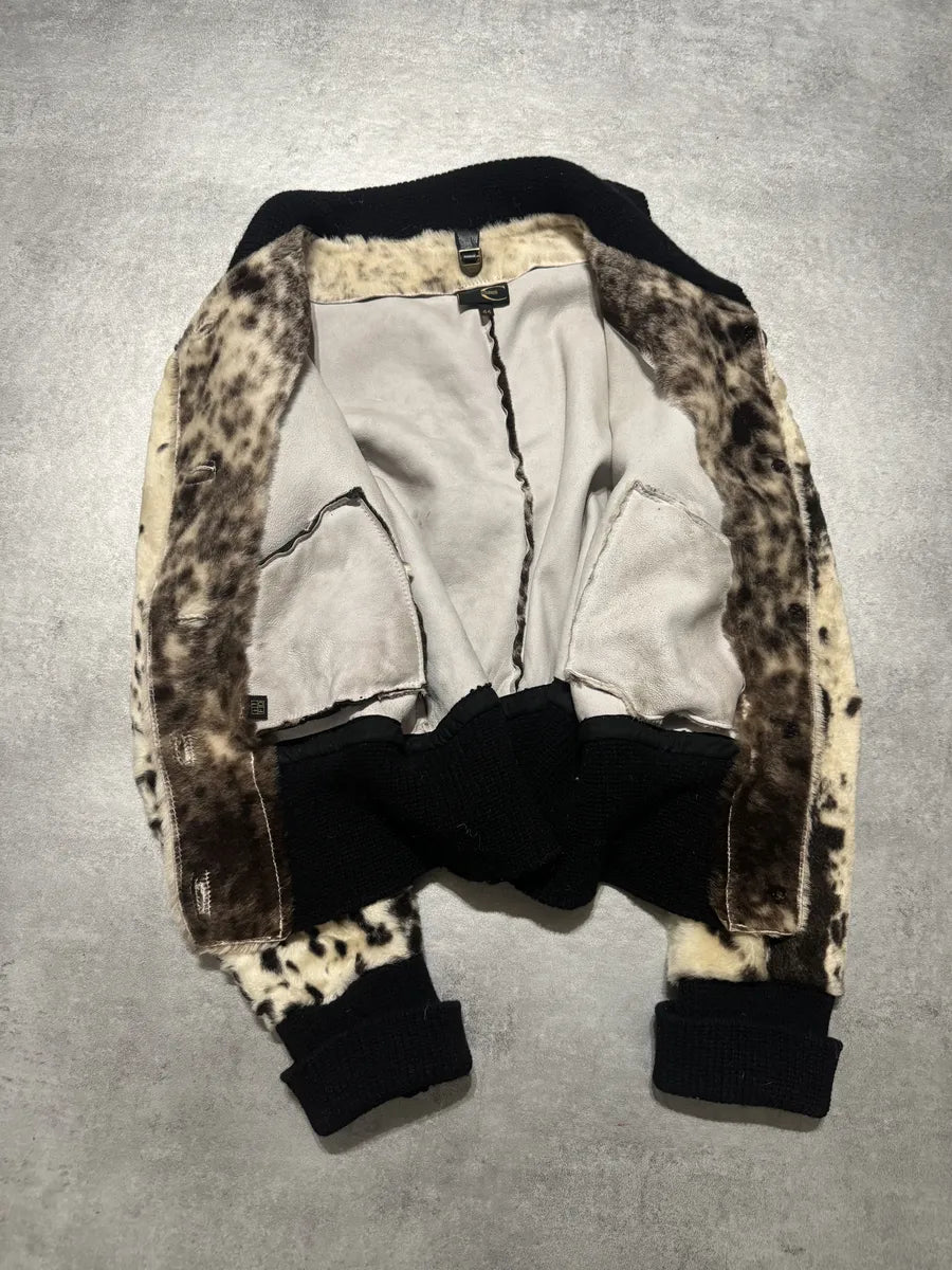AW2006 Cavalli White Pony Hair Winter Leopard Effect Leather Jacket iUwhXOj 5