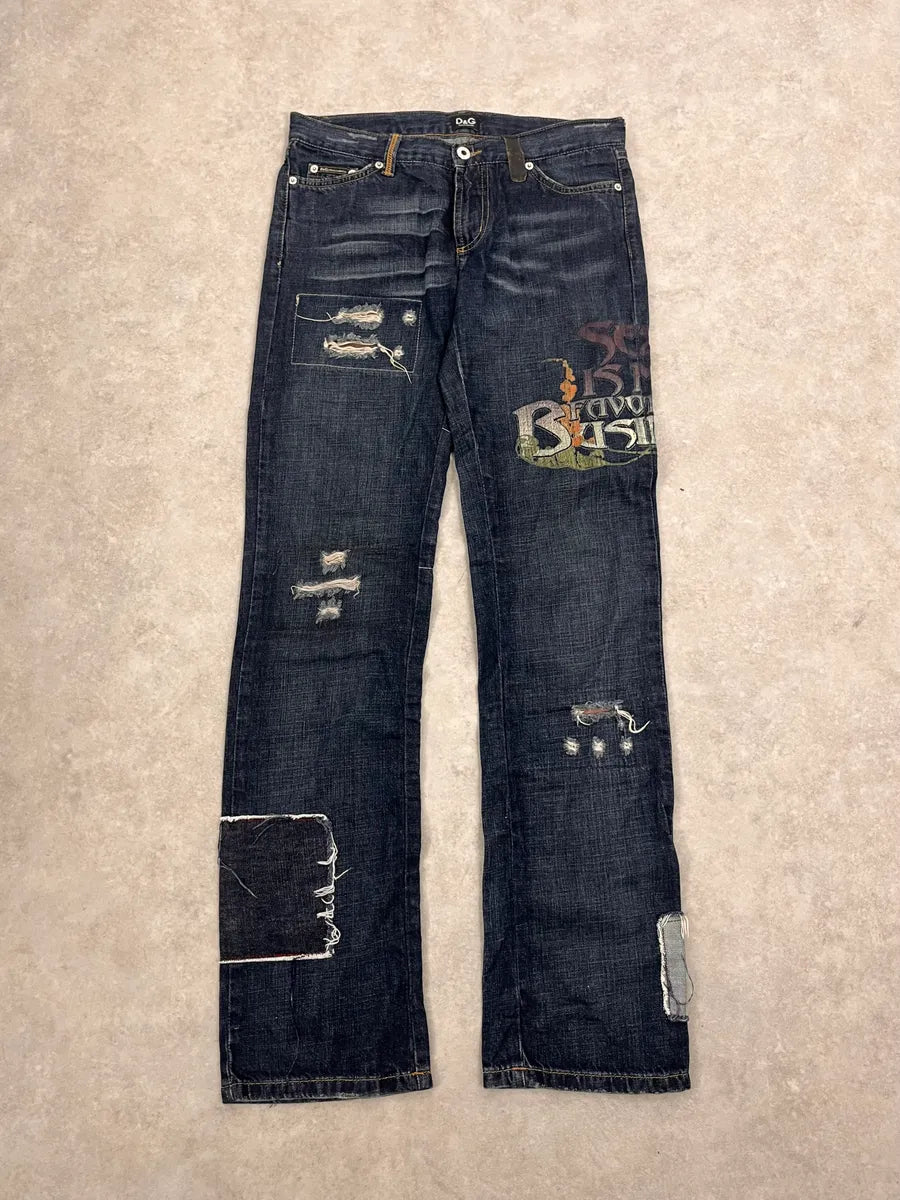 AW2006 Dolce & Gabbana Abstract Blue Rebel Denim Jeans ywhESZe 0