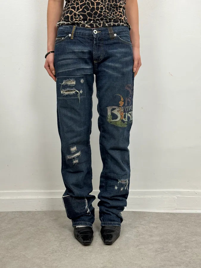 AW2006 Dolce & Gabbana Abstract Blue Rebel Denim Jeans ywhESZe 1
