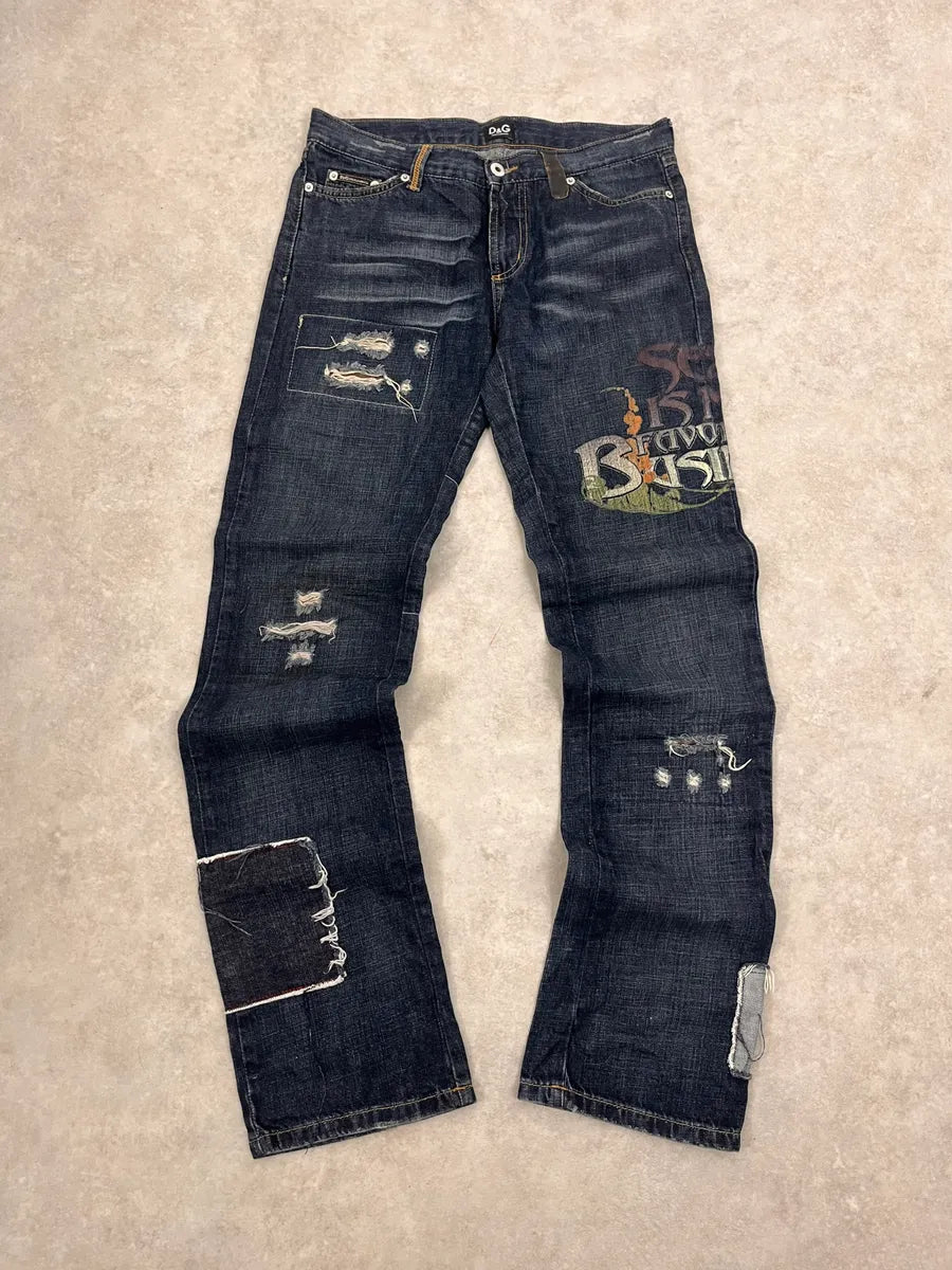 AW2006 Dolce & Gabbana Abstract Blue Rebel Denim Jeans ywhESZe 4