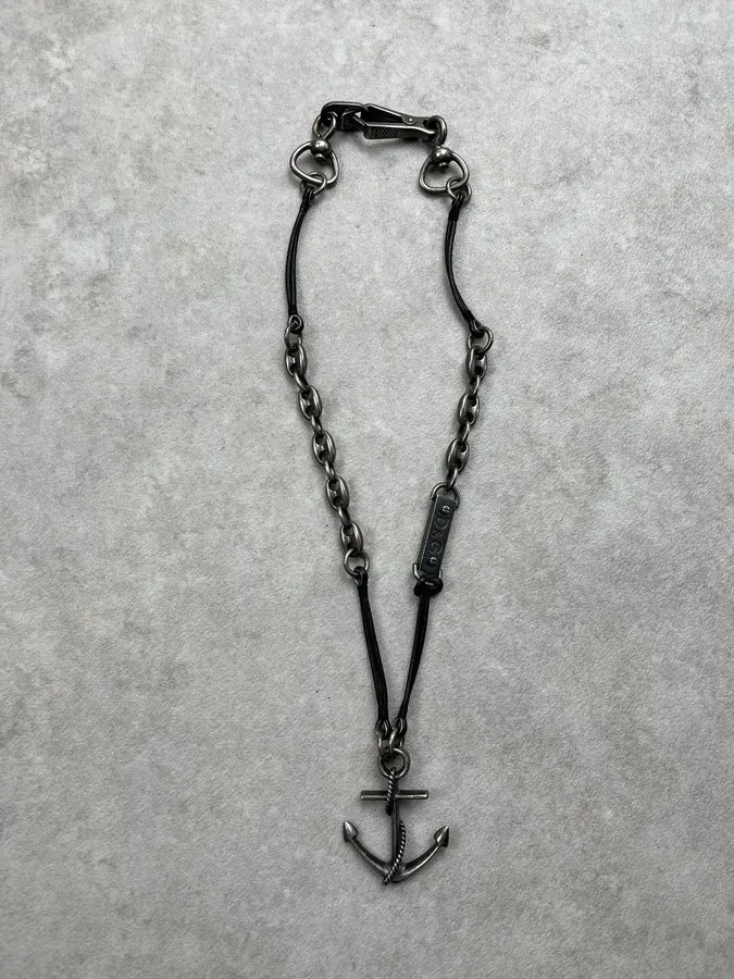 AW2006 Dolce & Gabbana Anchor Black Leather Necklace eujCRgH 0
