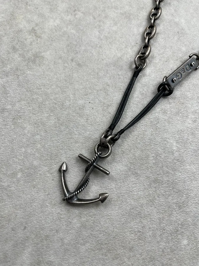 AW2006 Dolce & Gabbana Anchor Black Leather Necklace eujCRgH 3
