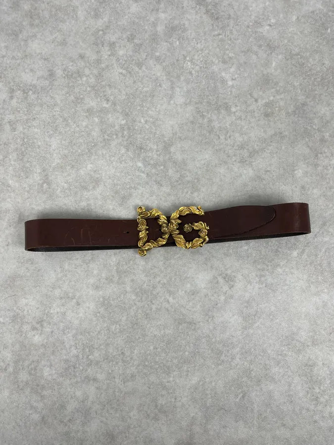 AW2006 Dolce & Gabbana Baroque Golden Buckle Brown Leather Belt VZxNgyn 3