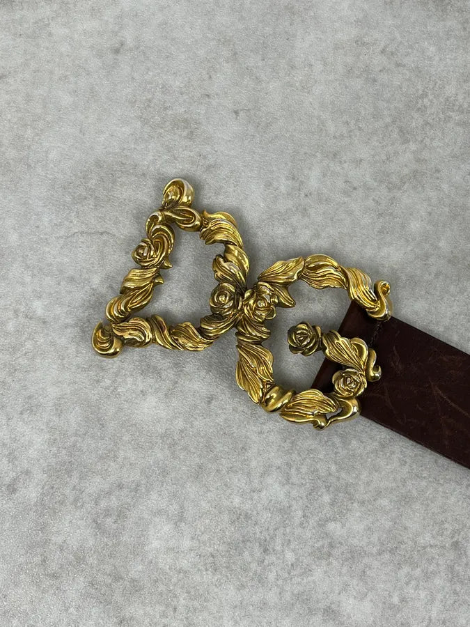 AW2006 Dolce & Gabbana Baroque Golden Buckle Brown Leather Belt VZxNgyn 8
