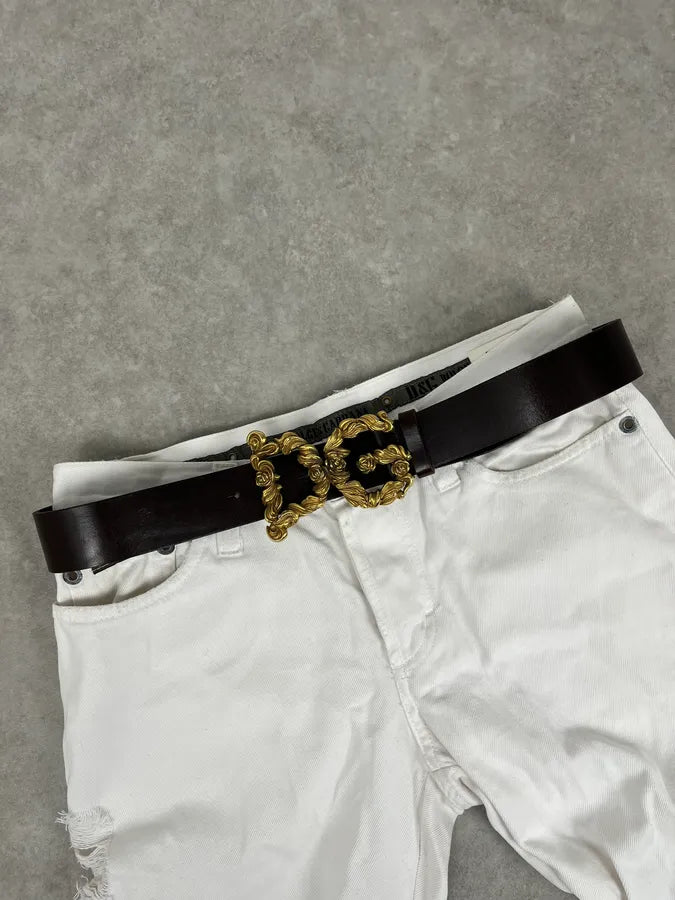 AW2006 Dolce & Gabbana Baroque Golden Buckle Leather Belt qsuBzRs 0