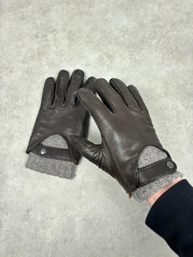AW2006 Dolce & Gabbana Black Leather & Grey Wool Gloves bgumISJ 0