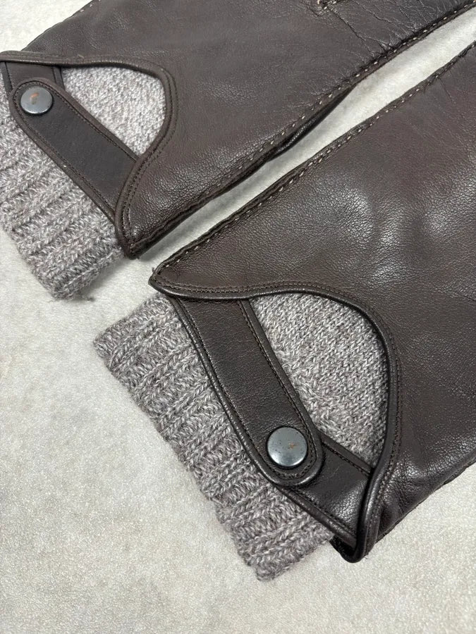 AW2006 Dolce & Gabbana Black Leather & Grey Wool Gloves bgumISJ 5