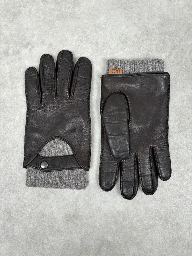AW2006 Dolce & Gabbana Black Leather & Grey Wool Gloves bgumISJ 1