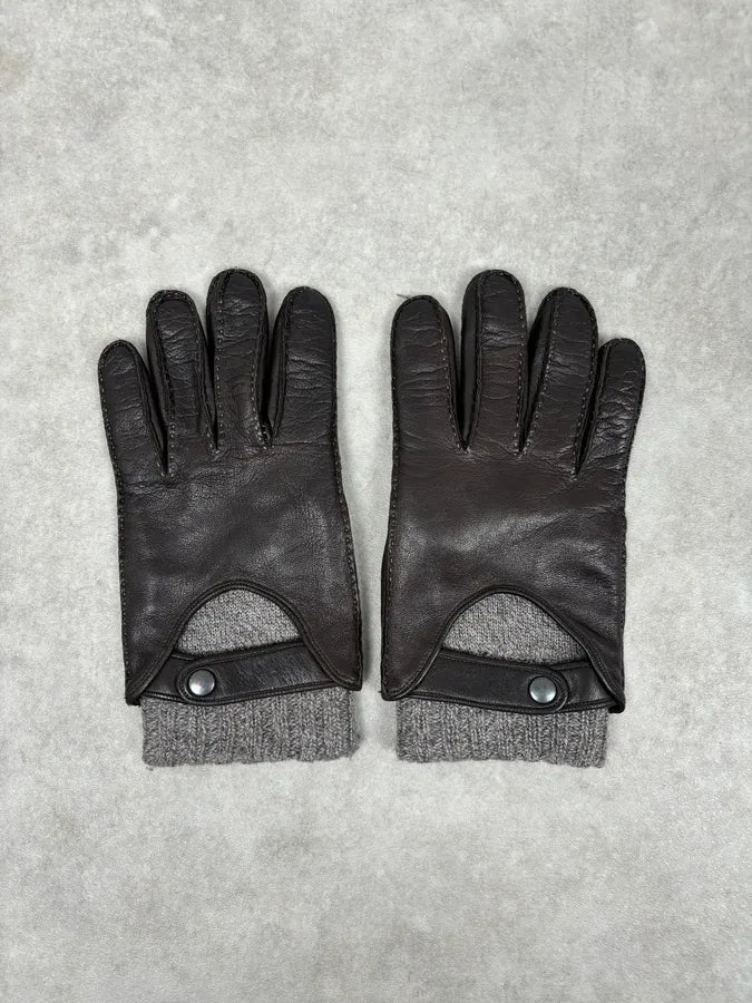 AW2006 Dolce & Gabbana Black Leather & Grey Wool Gloves bgumISJ 2