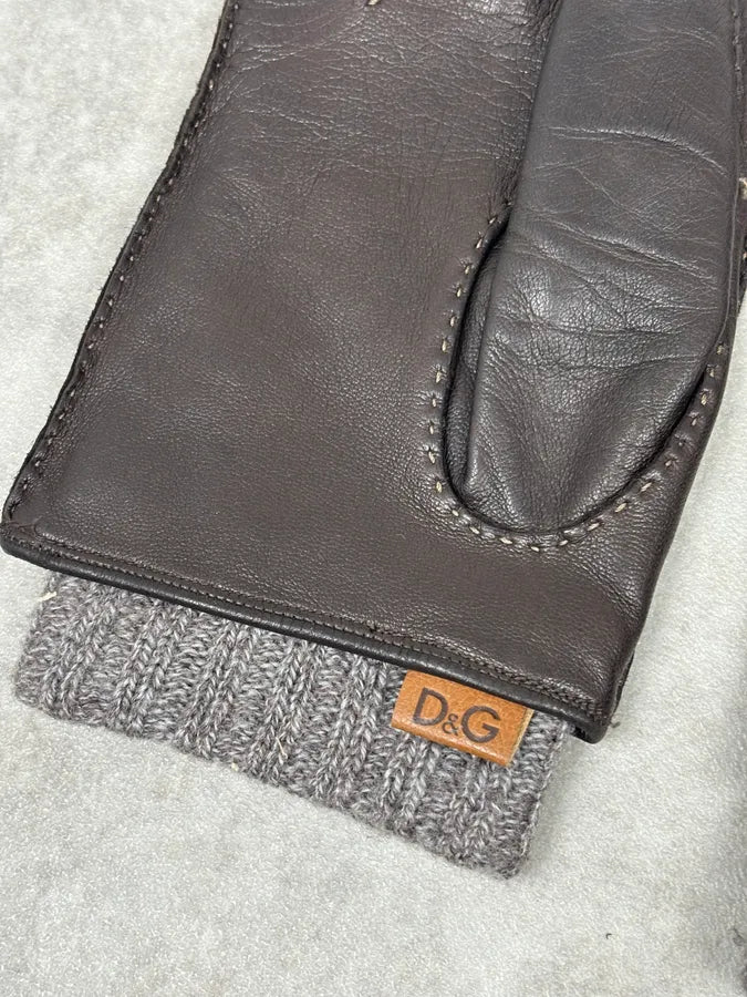 AW2006 Dolce & Gabbana Black Leather & Grey Wool Gloves bgumISJ 7